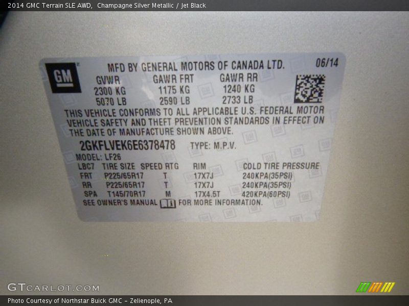 Champagne Silver Metallic / Jet Black 2014 GMC Terrain SLE AWD