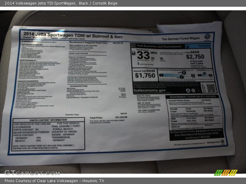 Black / Cornsilk Beige 2014 Volkswagen Jetta TDI SportWagen