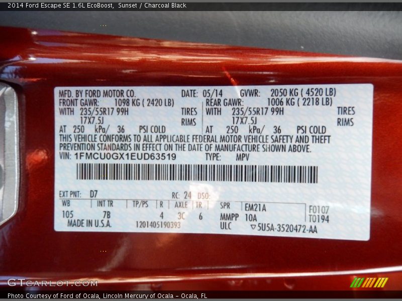 Sunset / Charcoal Black 2014 Ford Escape SE 1.6L EcoBoost