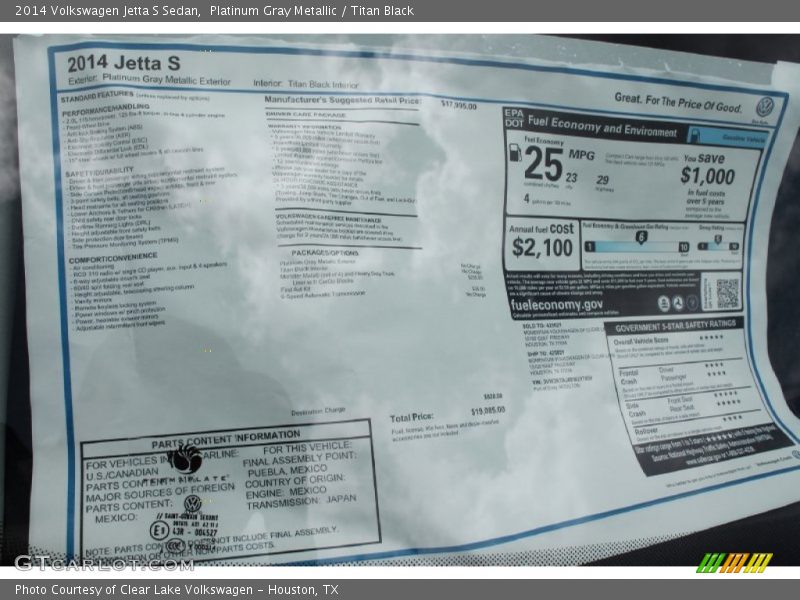 Platinum Gray Metallic / Titan Black 2014 Volkswagen Jetta S Sedan