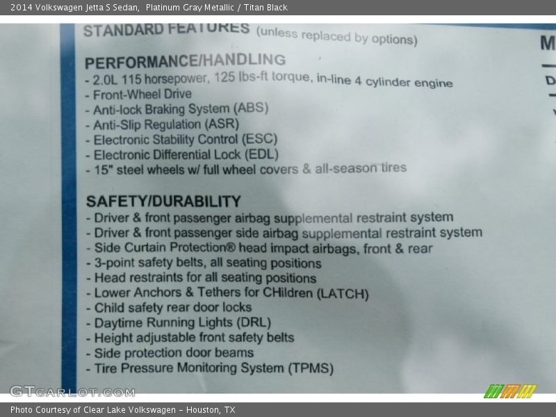 Platinum Gray Metallic / Titan Black 2014 Volkswagen Jetta S Sedan