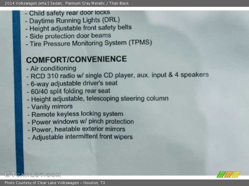 Platinum Gray Metallic / Titan Black 2014 Volkswagen Jetta S Sedan