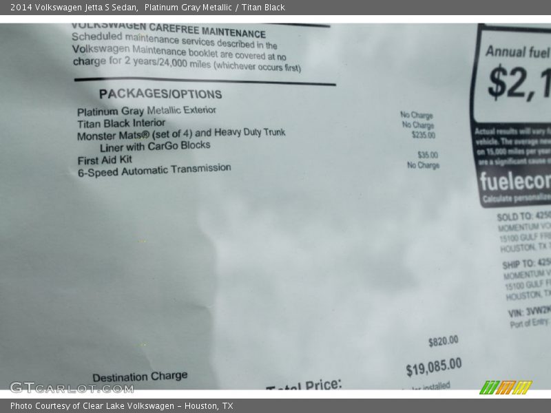 Platinum Gray Metallic / Titan Black 2014 Volkswagen Jetta S Sedan