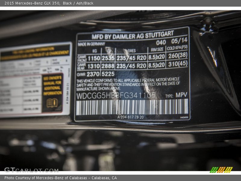 Black / Ash/Black 2015 Mercedes-Benz GLK 350