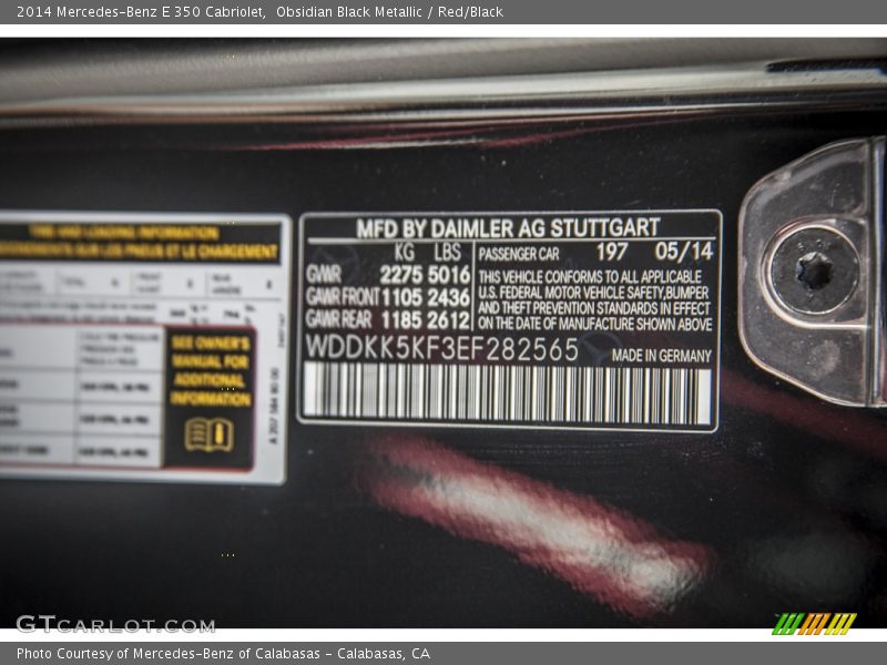 Obsidian Black Metallic / Red/Black 2014 Mercedes-Benz E 350 Cabriolet