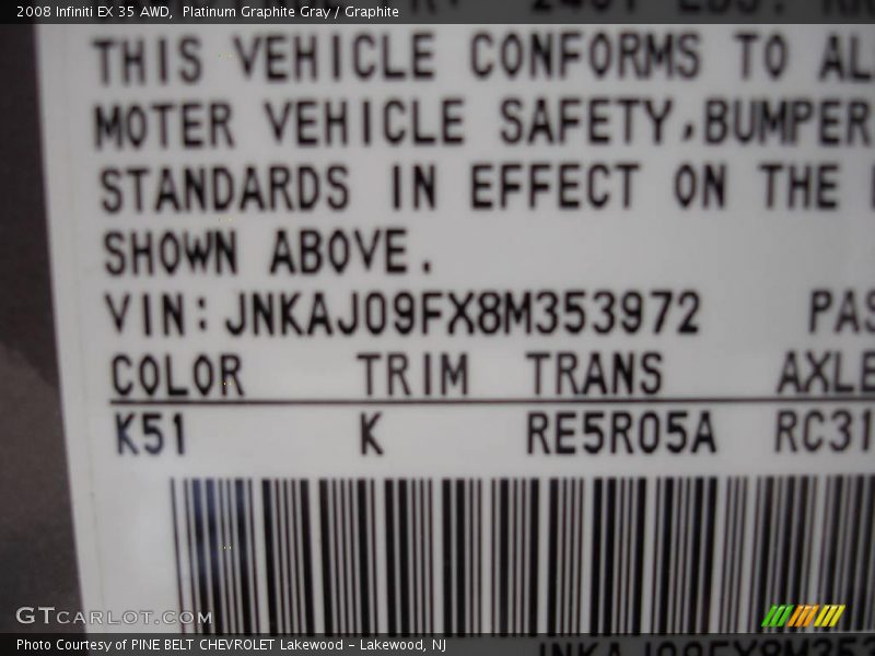 Platinum Graphite Gray / Graphite 2008 Infiniti EX 35 AWD