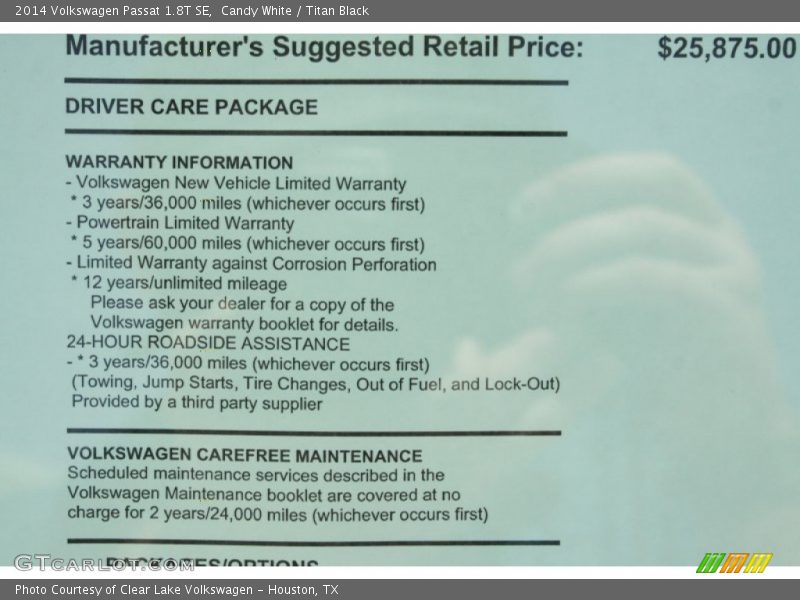 Candy White / Titan Black 2014 Volkswagen Passat 1.8T SE