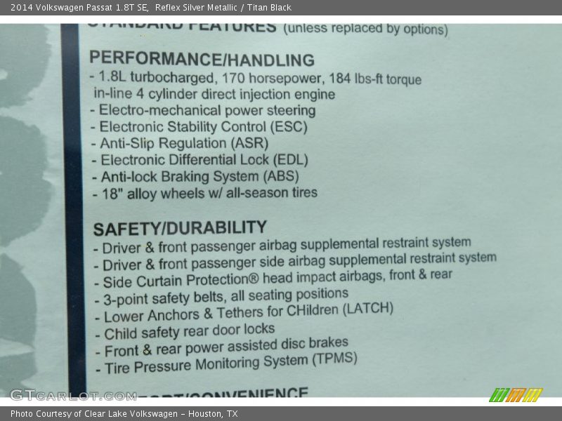 Reflex Silver Metallic / Titan Black 2014 Volkswagen Passat 1.8T SE