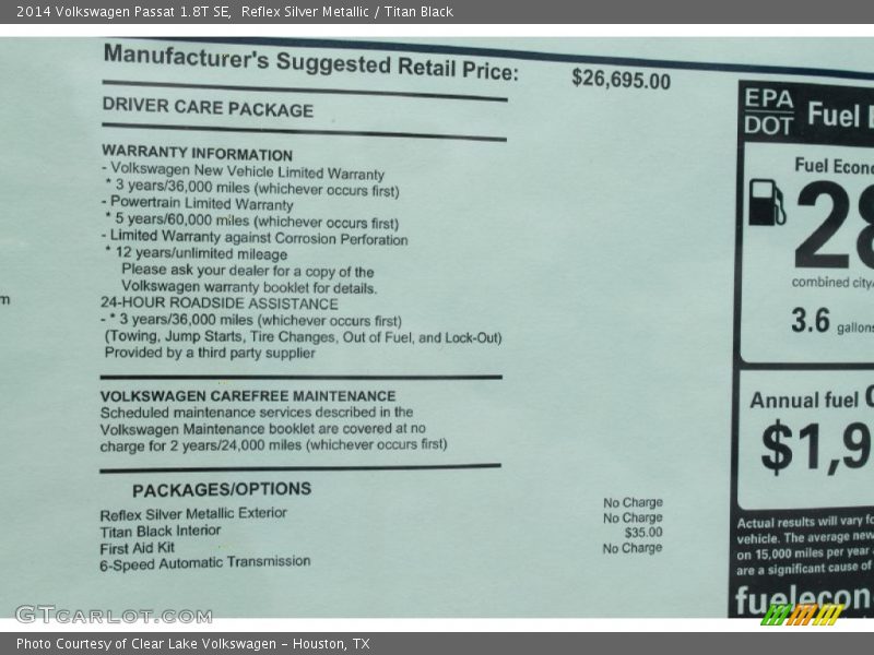 Reflex Silver Metallic / Titan Black 2014 Volkswagen Passat 1.8T SE