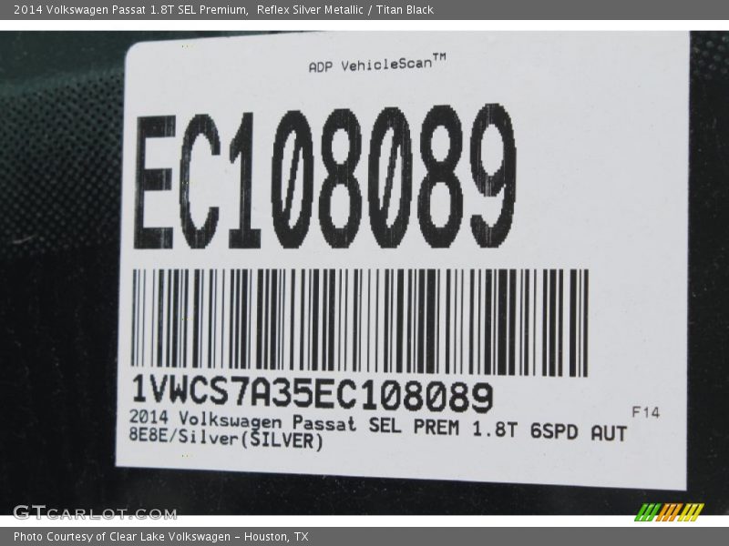 Reflex Silver Metallic / Titan Black 2014 Volkswagen Passat 1.8T SEL Premium