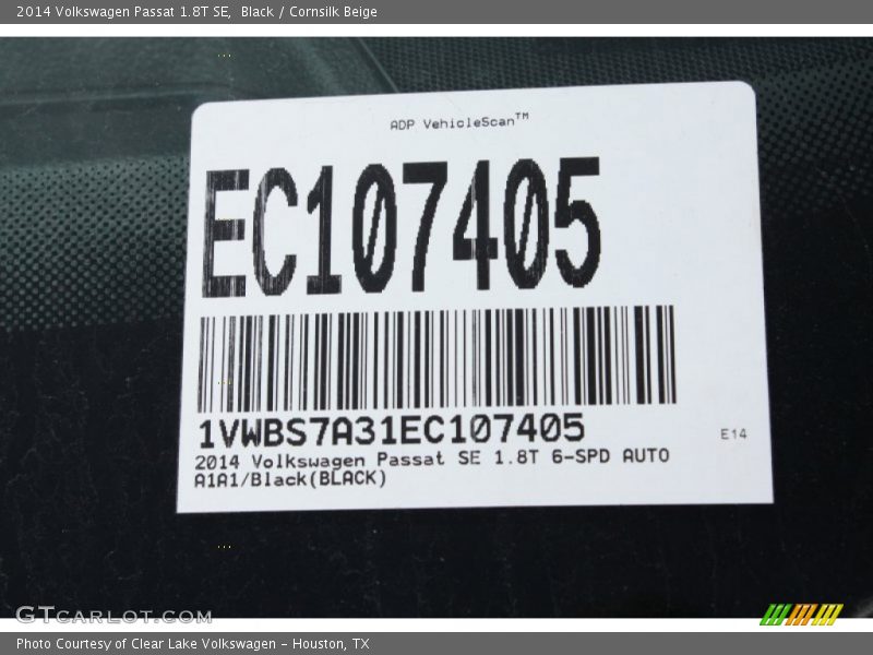 Black / Cornsilk Beige 2014 Volkswagen Passat 1.8T SE