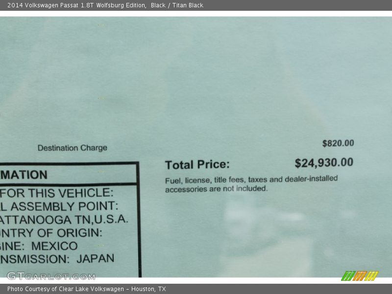 Black / Titan Black 2014 Volkswagen Passat 1.8T Wolfsburg Edition