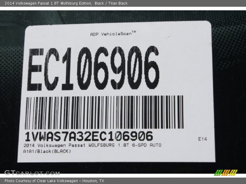 Black / Titan Black 2014 Volkswagen Passat 1.8T Wolfsburg Edition