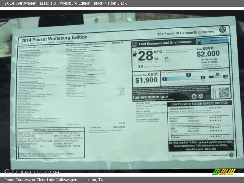 Black / Titan Black 2014 Volkswagen Passat 1.8T Wolfsburg Edition