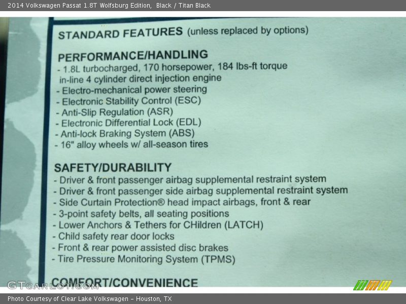 Black / Titan Black 2014 Volkswagen Passat 1.8T Wolfsburg Edition