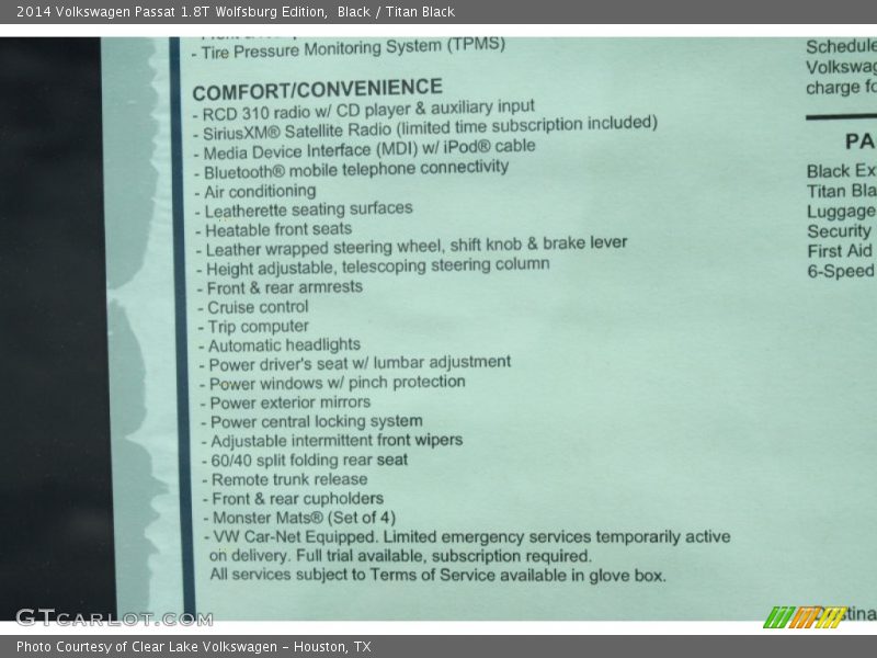 Black / Titan Black 2014 Volkswagen Passat 1.8T Wolfsburg Edition