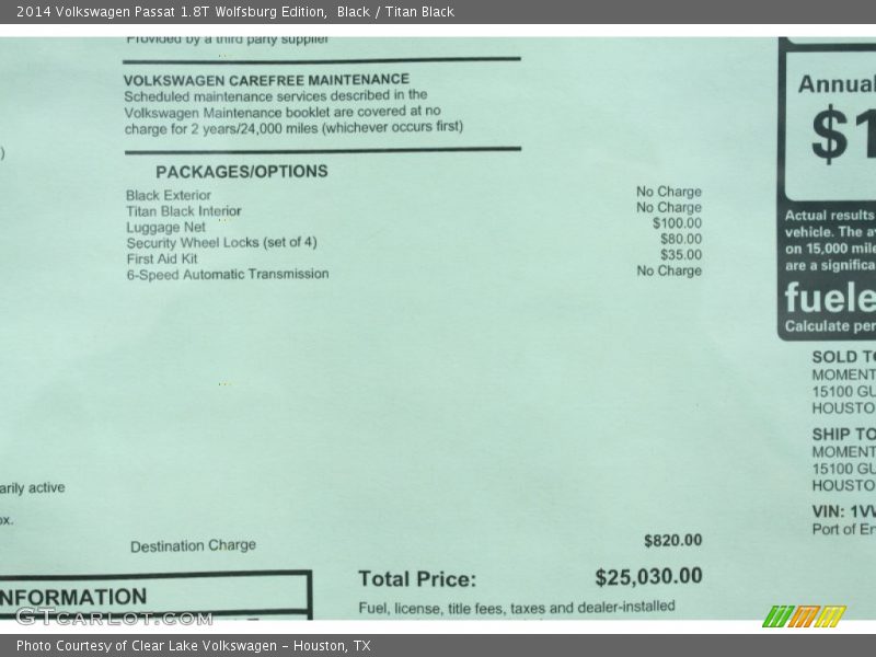 Black / Titan Black 2014 Volkswagen Passat 1.8T Wolfsburg Edition