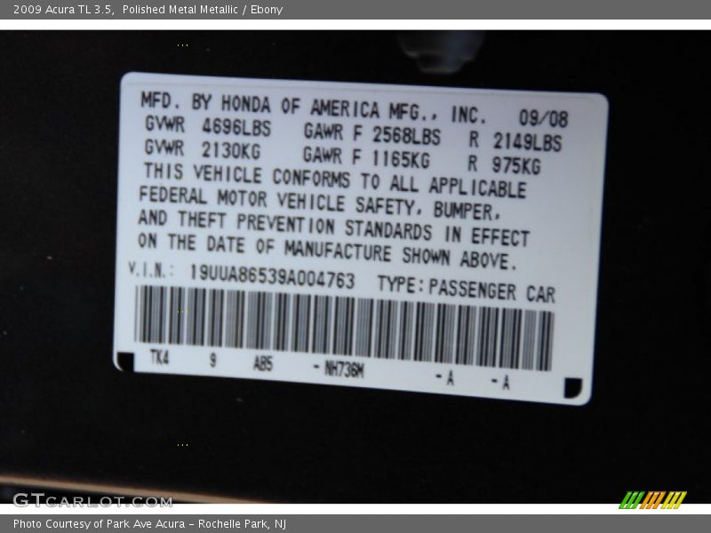 Polished Metal Metallic / Ebony 2009 Acura TL 3.5