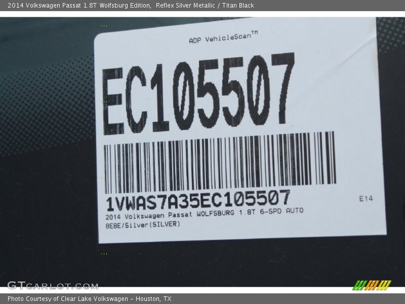 Reflex Silver Metallic / Titan Black 2014 Volkswagen Passat 1.8T Wolfsburg Edition