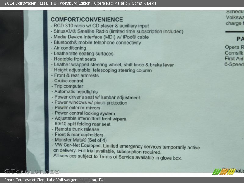 Opera Red Metallic / Cornsilk Beige 2014 Volkswagen Passat 1.8T Wolfsburg Edition