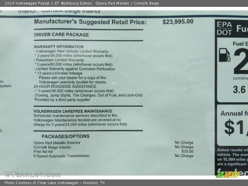 Opera Red Metallic / Cornsilk Beige 2014 Volkswagen Passat 1.8T Wolfsburg Edition