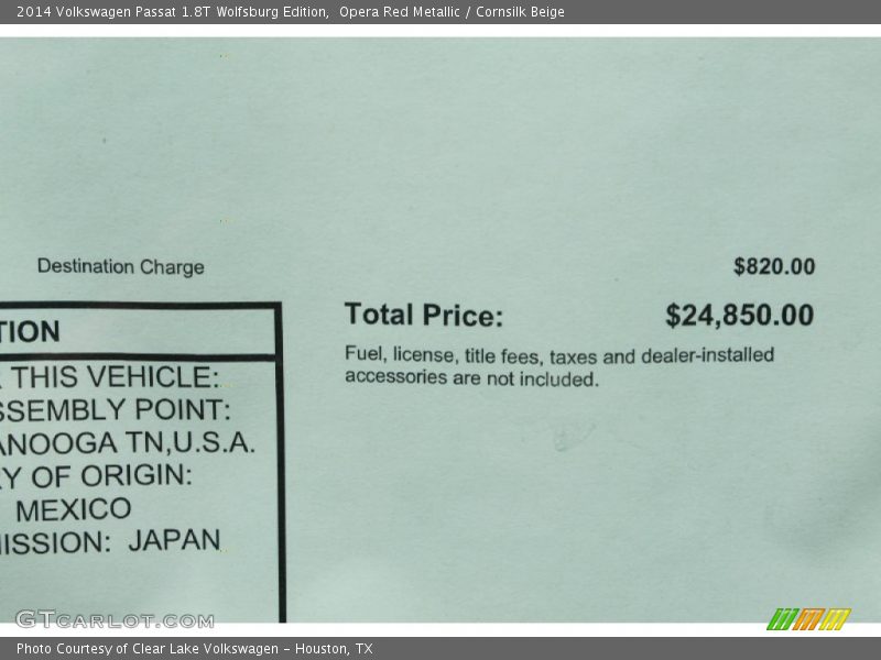 Opera Red Metallic / Cornsilk Beige 2014 Volkswagen Passat 1.8T Wolfsburg Edition