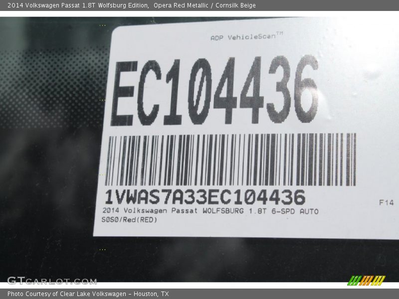 Opera Red Metallic / Cornsilk Beige 2014 Volkswagen Passat 1.8T Wolfsburg Edition