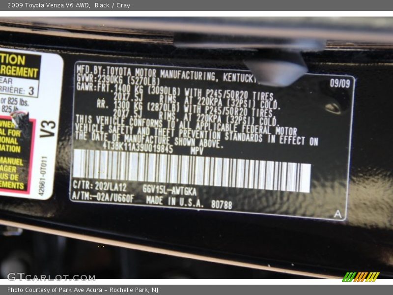 Black / Gray 2009 Toyota Venza V6 AWD