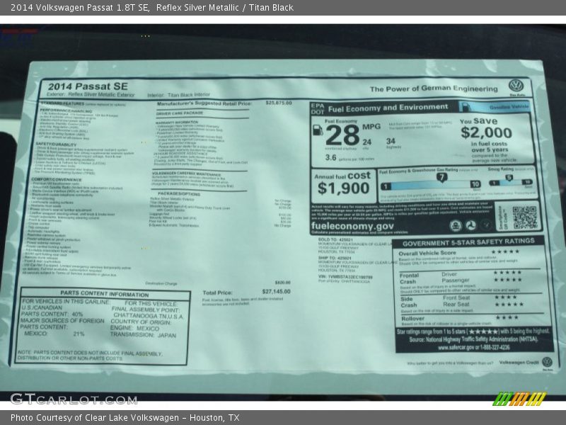 Reflex Silver Metallic / Titan Black 2014 Volkswagen Passat 1.8T SE