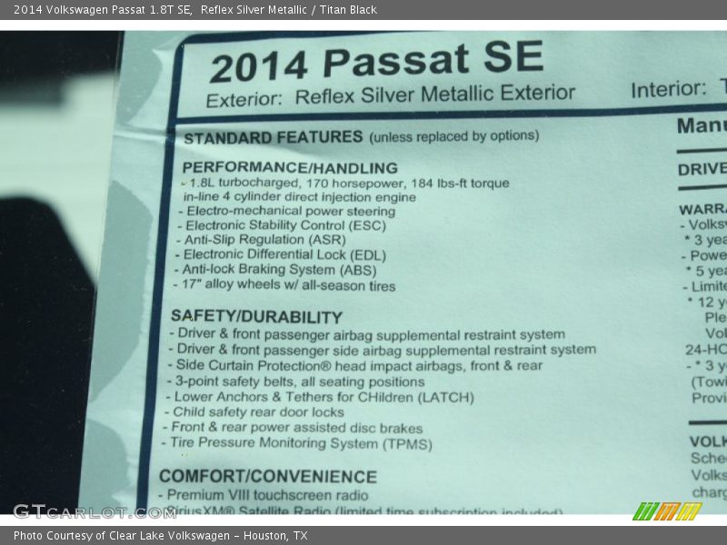 Reflex Silver Metallic / Titan Black 2014 Volkswagen Passat 1.8T SE