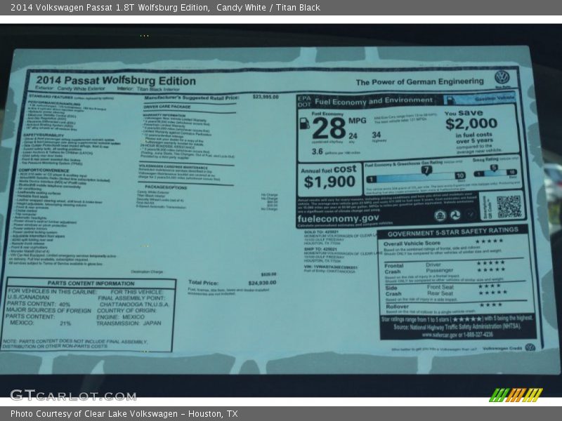 Candy White / Titan Black 2014 Volkswagen Passat 1.8T Wolfsburg Edition