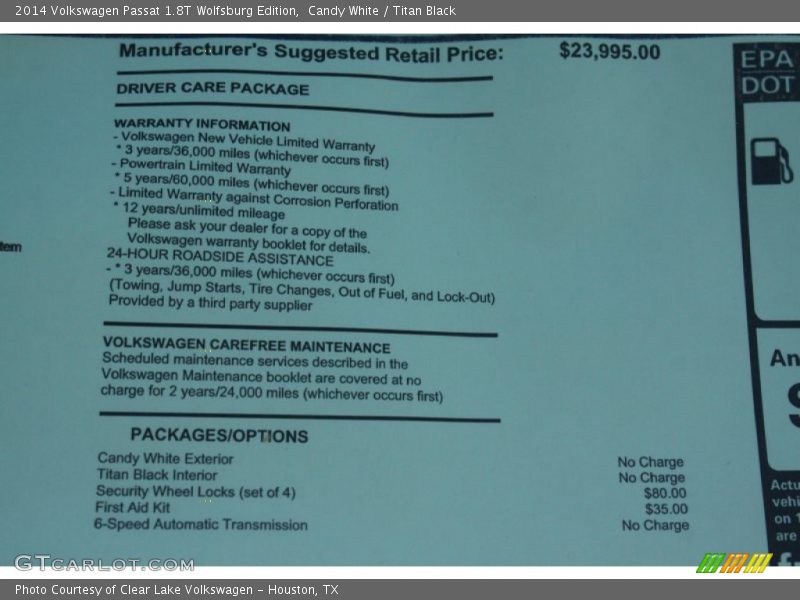 Candy White / Titan Black 2014 Volkswagen Passat 1.8T Wolfsburg Edition