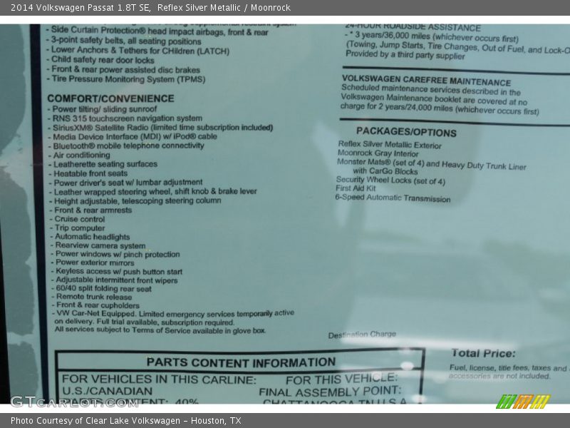 Reflex Silver Metallic / Moonrock 2014 Volkswagen Passat 1.8T SE