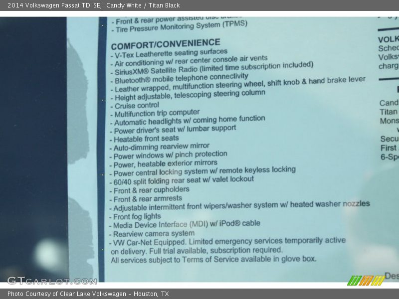 Candy White / Titan Black 2014 Volkswagen Passat TDI SE
