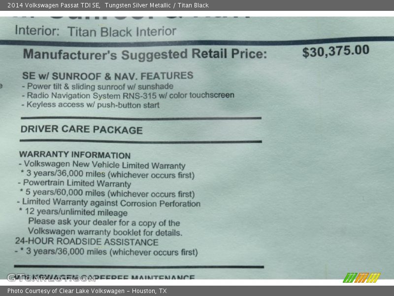 Tungsten Silver Metallic / Titan Black 2014 Volkswagen Passat TDI SE