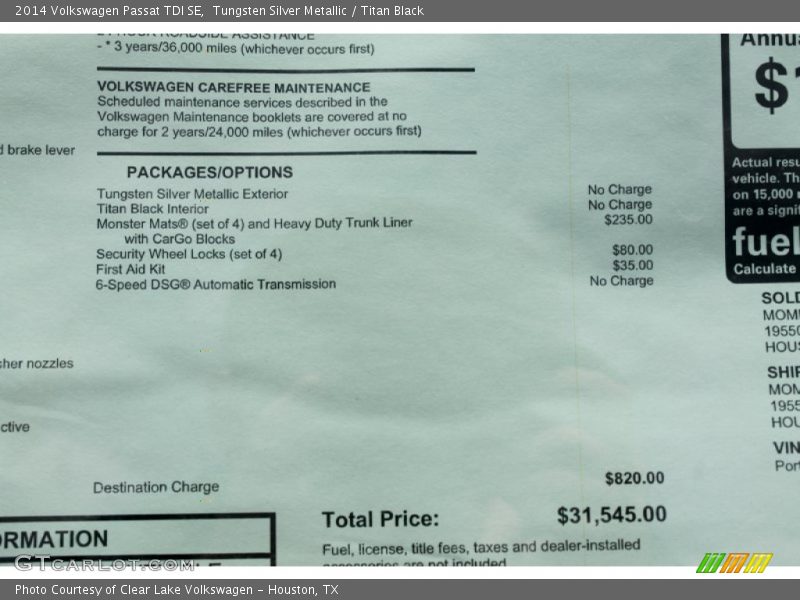 Tungsten Silver Metallic / Titan Black 2014 Volkswagen Passat TDI SE