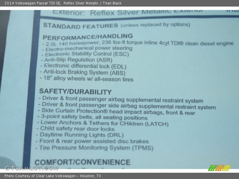 Reflex Silver Metallic / Titan Black 2014 Volkswagen Passat TDI SE