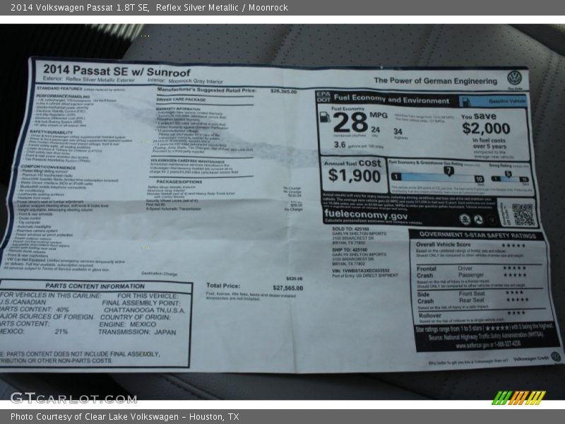 Reflex Silver Metallic / Moonrock 2014 Volkswagen Passat 1.8T SE