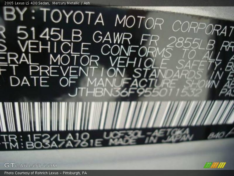 Mercury Metallic / Ash 2005 Lexus LS 430 Sedan