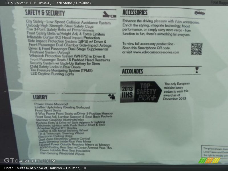  2015 S60 T6 Drive-E Window Sticker