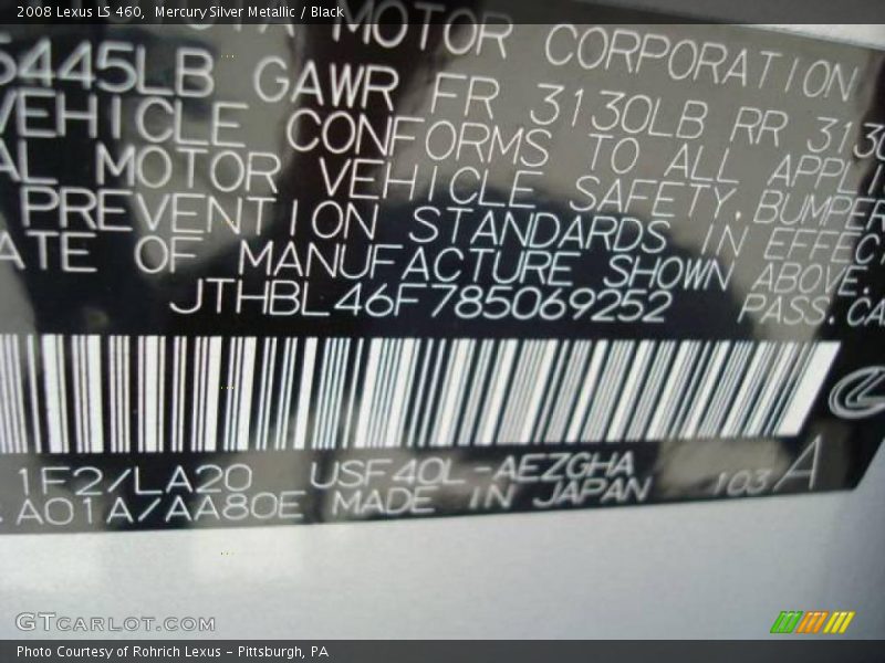 Mercury Silver Metallic / Black 2008 Lexus LS 460