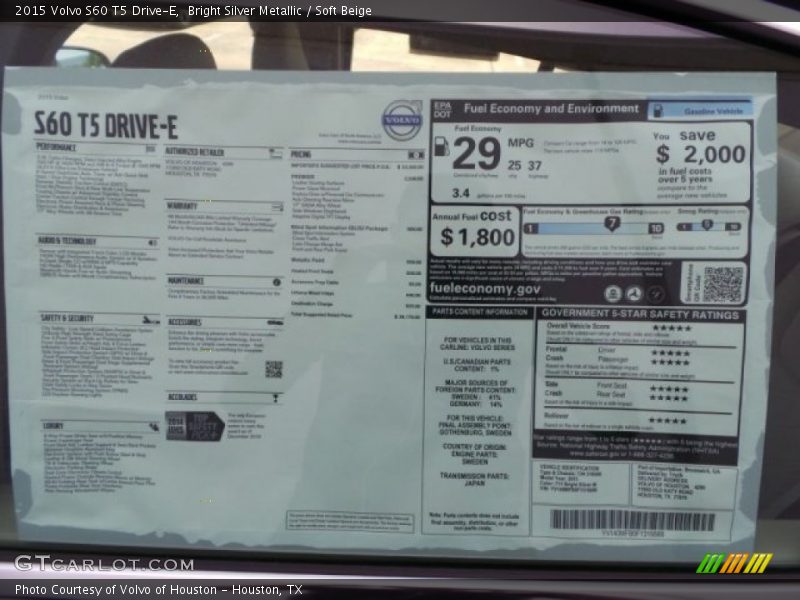 Bright Silver Metallic / Soft Beige 2015 Volvo S60 T5 Drive-E