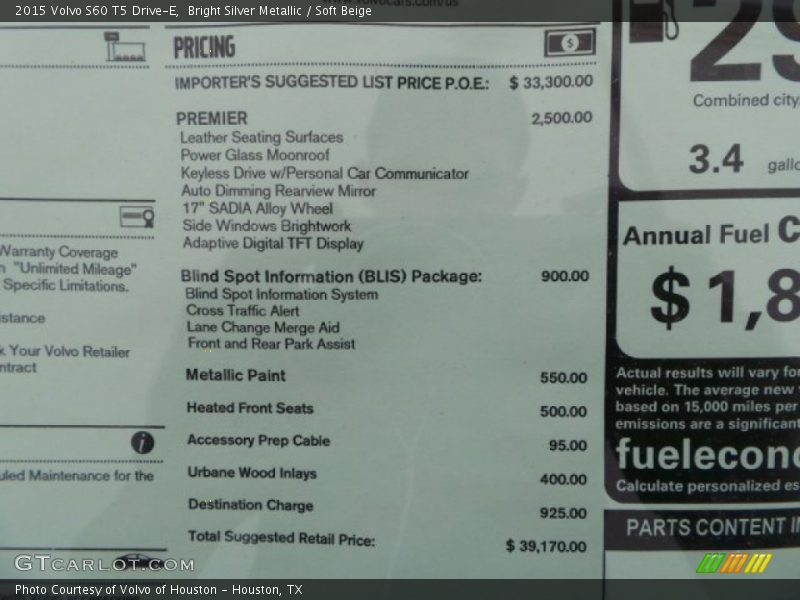 Bright Silver Metallic / Soft Beige 2015 Volvo S60 T5 Drive-E