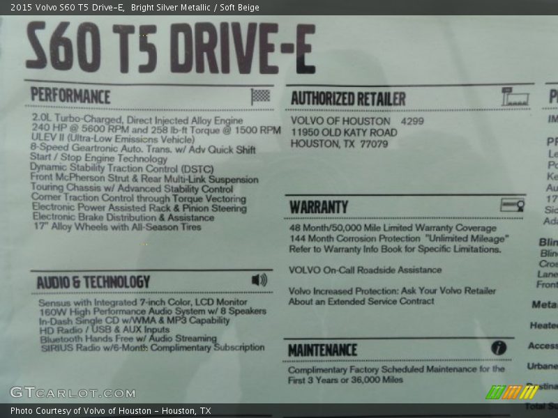 Bright Silver Metallic / Soft Beige 2015 Volvo S60 T5 Drive-E