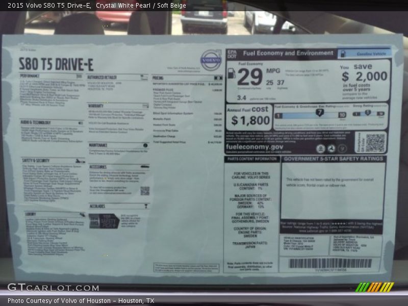 Crystal White Pearl / Soft Beige 2015 Volvo S80 T5 Drive-E