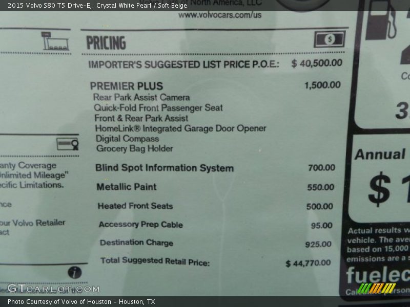 Crystal White Pearl / Soft Beige 2015 Volvo S80 T5 Drive-E