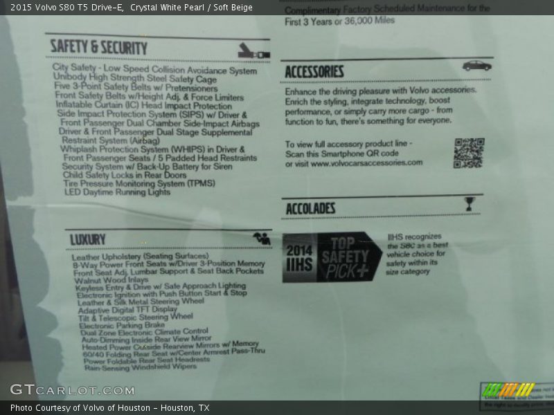 Crystal White Pearl / Soft Beige 2015 Volvo S80 T5 Drive-E