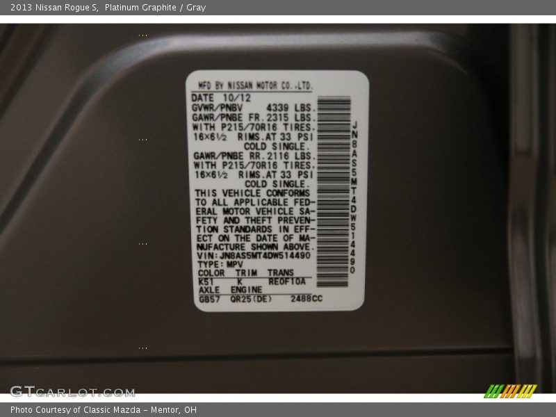 Platinum Graphite / Gray 2013 Nissan Rogue S