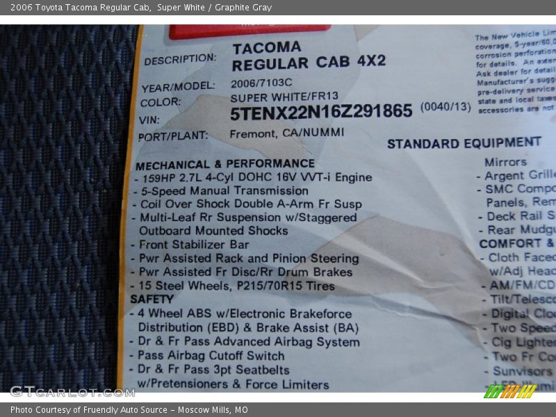 Super White / Graphite Gray 2006 Toyota Tacoma Regular Cab