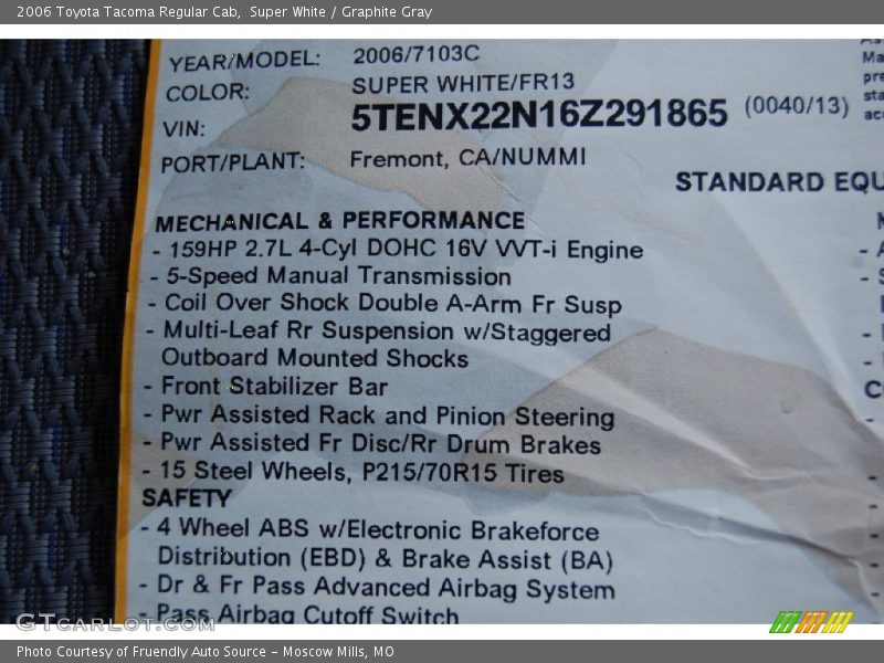 Super White / Graphite Gray 2006 Toyota Tacoma Regular Cab